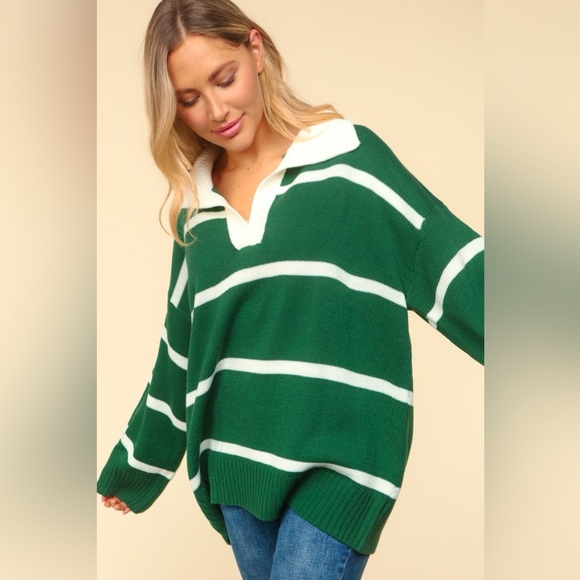 Haptics Collared Neck Striped Contrast Sweater 10010042277 - Picture 5 of 5